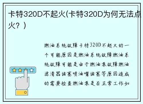 卡特320D不起火(卡特320D为何无法点火？)