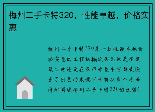 梅州二手卡特320，性能卓越，价格实惠